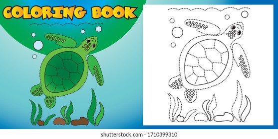 Coloring book Sea world, turtle