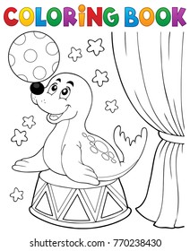 Coloring book seal playing with ball - eps10 vector illustration.