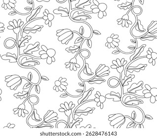 Coloring book. Seamless pattern of flowers. Vector illustration in doodle style