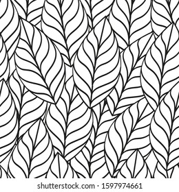 Coloring book and seamless pattern of leaves.