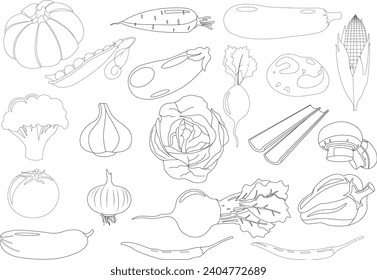 Coloring book. Set of fruits and vegetables