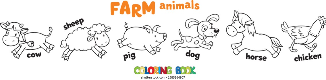 Coloring book set with funny farm animals