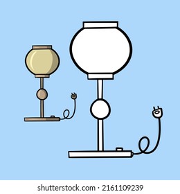 Coloring Book Set, Round elegant table Lamp with light yellow shade in vector illustration in cartoon style