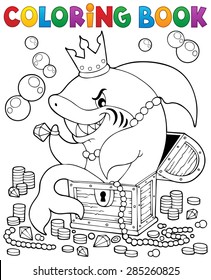 Coloring book with shark and treasure - eps10 vector illustration.