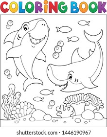 Coloring book sharks underwater 1 - eps10 vector illustration.