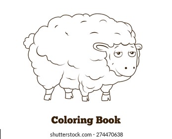 Coloring book sheep cartoon educational illustration