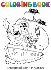 Coloring book ship with pirate 2 - eps10 vector illustration.