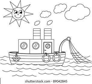 coloring book with ship - vector illustration