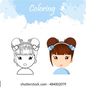  Coloring book.
Simple drawing girl image with different characters,hair.