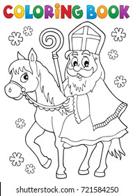 Coloring book Sinterklaas on horse - eps10 vector illustration.