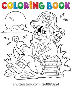 Coloring book with sitting pirate - eps10 vector illustration.
