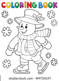 Coloring book skating snowman theme 1 - eps10 vector illustration.