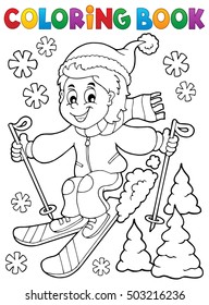 Coloring book skiing boy theme 1 - eps10 vector illustration.