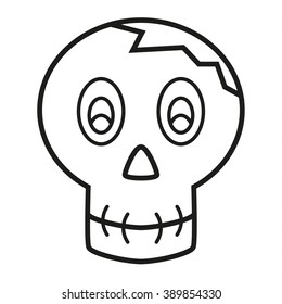 Coloring book - skull with cracked head isolated on white