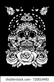 coloring book skulls mexican on black background