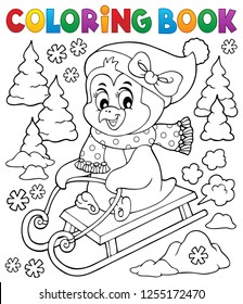 Coloring book sledging penguin theme 2 - eps10 vector illustration.