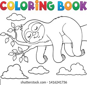 Coloring book sleeping sloth theme 1 - eps10 vector illustration.