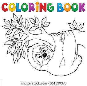 Coloring book sloth on branch - eps10 vector illustration.