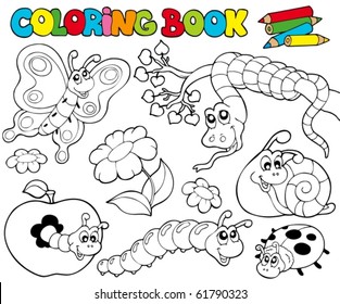 Coloring book with small animals 1 - vector illustration.