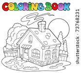 Coloring book with small house - vector illustration.