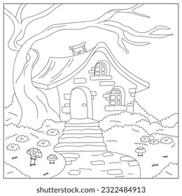 Coloring book with small house - vector illustration.