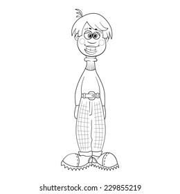 Coloring book. Smiling boy in trews