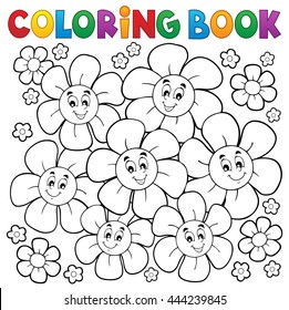 Coloring book with smiling flowers 1 - eps10 vector illustration.