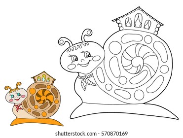  Coloring  book. Snail with a house.  Hand drawn. Black and white. Children, adults. Color vector illustration.