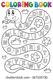 Coloring book snake with alphabet theme - eps10 vector illustration.