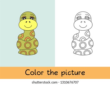 Coloring book. Snake. Cartoon animall. Kids game. Color picture. Learning by playing. Task for children