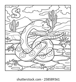 Coloring book (snake), colorless illustration (letter S)
