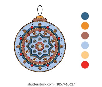 Coloring book. Snowball mandala. Coloring page. Colorcast. Colorful. Anti stress for adults. Vector illustration. Merry Christmas. Happy New Year. 2020. Winter. Xmas.