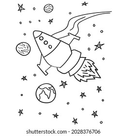 Coloring Book Space Design Collection for children and adults. Hand-drawn Black and white vector illustration.