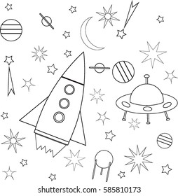Coloring book space rocket vector illustration