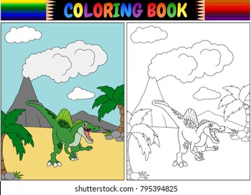 Coloring book with spinosaurus cartoon