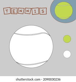 Coloring book of sports equipment, tennis ball. Educational creative games for preschoolers