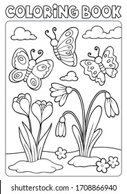 Coloring book spring flowers and butterflies - eps10 vector illustration.