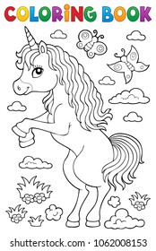 Coloring book standing unicorn theme 1 - eps10 vector illustration.