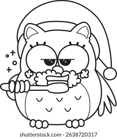 Coloring book of Sticker of violet owl daily activities.
outline of baby owl brush his teeth
