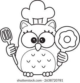 Coloring book of Sticker of violet owl daily activities.
outline of baby owl want to cooking
