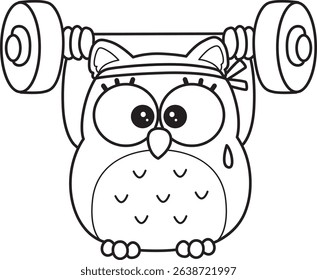 Coloring book of Sticker of violet owl daily activities.
outline of baby owl lifting a dumbbell
