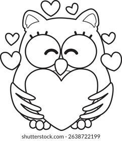 Coloring book of Sticker of violet owl daily activities.
outline of baby owl bring a love sign