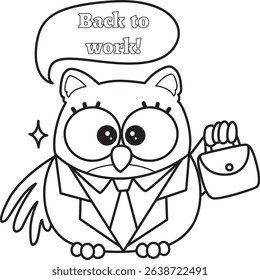 Coloring book of Sticker of violet owl daily activities.
outline of baby owl want to go to office
