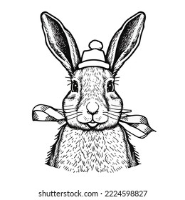 Coloring book style new year bunny rabbit illustration