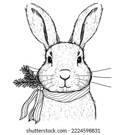 Coloring book style new year bunny rabbit illustration