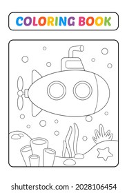 Coloring book, submarine vector image