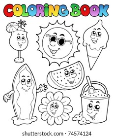 Coloring book with summer pictures - vector illustration.
