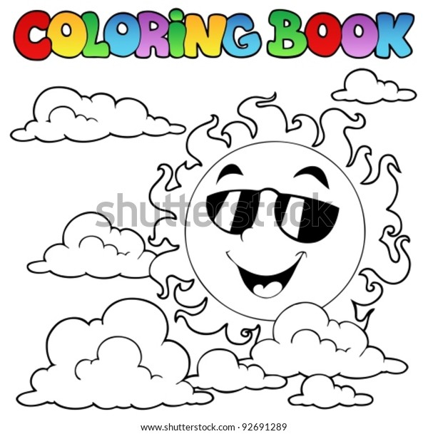 Coloring book with Sun and clouds 1 vector illustration.