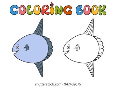 coloring book. Sunfish cartoon, part of the collection of marine life