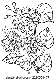 coloring book of sunflowers botany bouquet of flowers plants graphics vector doodle illustration antistress for children and adults isolated on a white background